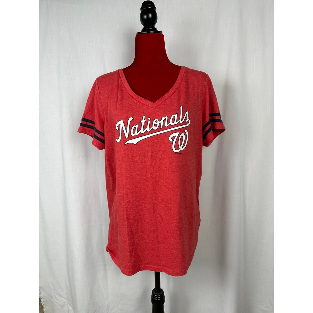 Womens XL Washington Nationals V Neck T Shirt - Red NWOT